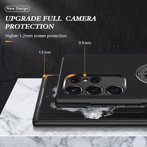 Kickstand Case for Samsung Galaxy S23 Ultra,Military Shockproof Bumper Tough Armour Protective Phone Cover with 360° Rotate Magnetic Ring Stand,1*Screen Protector,Black in Saudi Arabia