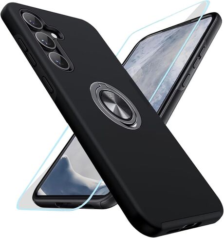 Kickstand Case for Samsung Galaxy S23 Ultra,Military Shockproof Bumper Tough Armour Protective Phone Cover with 360° Rotate Magnetic Ring Stand,1*Screen Protector,Black in Saudi Arabia