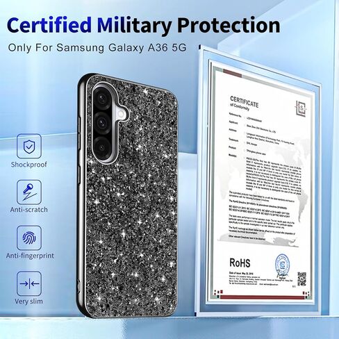 Galaxy A36 Glitter Case for Samsung Galaxy A36 5G Phone Case for Women Girls, Slim Ultra Thin Matte Back Shockproof Protective Cover for Samsung A36 5G, 6.6" Crystal Bling Case (Blue) in Kuwait