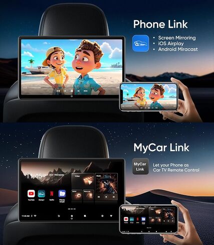 15.6 inch 4K Android.13 Car TV Headrest Monitor for Cars Back seat Rear Entertainment System, Support Phone Wireless Mirror Link Touch Screen,with WiFi/Bluetooth/HDMI/USB/Video Player (4G+64G(2*PCs)) in Saudi Arabia