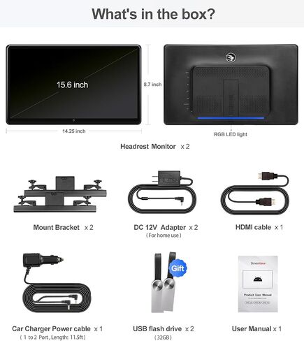 15.6 inch 4K Android.13 Car TV Headrest Monitor for Cars Back seat Rear Entertainment System, Support Phone Wireless Mirror Link Touch Screen,with WiFi/Bluetooth/HDMI/USB/Video Player (4G+64G(2*PCs)) in Saudi Arabia