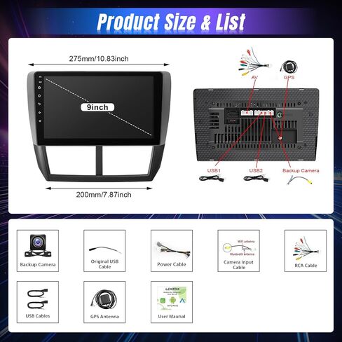 Leadfan Car Stereo for 2008-2012 Subaru Forester Impreza WRX Radio with Wireless CarPlay Android Auto, 9“ Touch Screen for Subaru Display Head Unit GPS Navi/WiFi/Bluetooth/Mirrorlink/SWC/Camera in Saudi Arabia