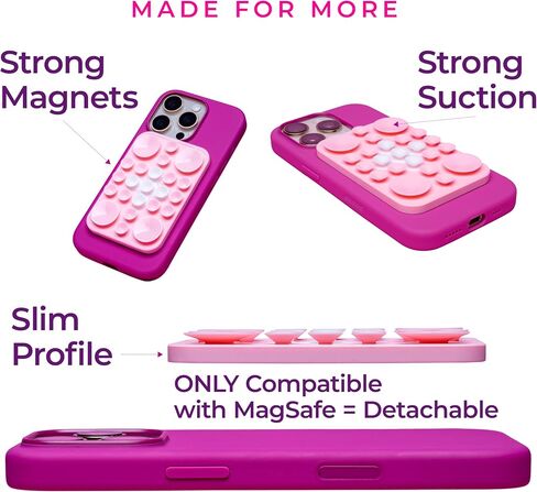 The Clingy Thingy | Magnetic Suction Phone Mount for Creating, FaceTime, Workouts | Phone Suction Grip | Compatible with MagSafe iPhones 16/15/14/13/12 (Pink/White) in Saudi Arabia
