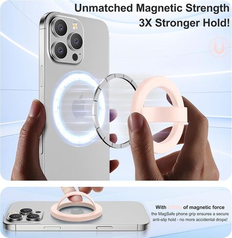 Compatible with Magsafe Phone Grip, Magnetic Silicone Ring Grip for iPhone 16/15/14/13/12 Series, Easy to Install and Remove, Perfect for Daily use and Travel (Pink) in Saudi Arabia