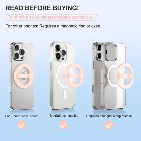 Compatible with Magsafe Phone Grip, Magnetic Silicone Ring Grip for iPhone 16/15/14/13/12 Series, Easy to Install and Remove, Perfect for Daily use and Travel (Pink) in Saudi Arabia