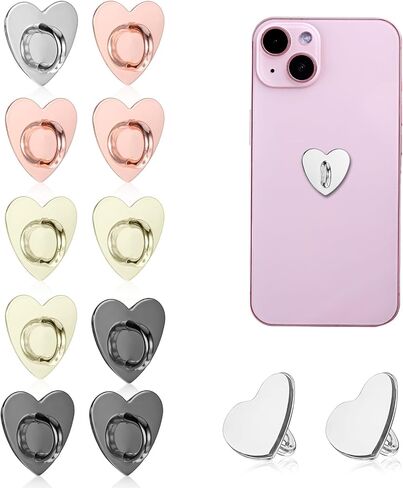 Lusofie 12 Pcs Phone Charm Hook Heart Phone Charm Adhesive Phone Finger Grip Loop Stand Metal Phone Charm Holder Cell Phone Finger Ring for DIY Hanging Supplies (Silver,Gold, Rose Gold) in Kuwait