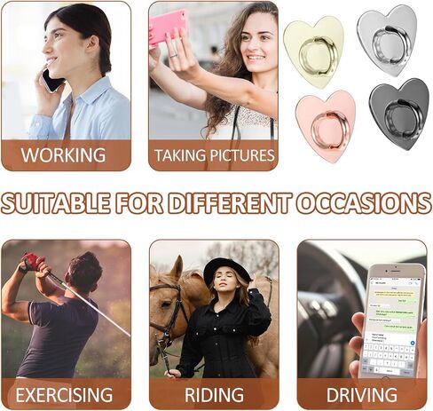 Lusofie 12 Pcs Phone Charm Hook Heart Phone Charm Adhesive Phone Finger Grip Loop Stand Metal Phone Charm Holder Cell Phone Finger Ring for DIY Hanging Supplies (Silver,Gold, Rose Gold) in Kuwait
