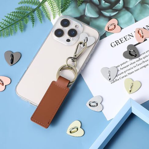 Lusofie 12 Pcs Phone Charm Hook Heart Phone Charm Adhesive Phone Finger Grip Loop Stand Metal Phone Charm Holder Cell Phone Finger Ring for DIY Hanging Supplies (Silver,Gold, Rose Gold) in Kuwait