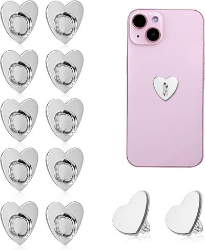 Lusofie 12 Pcs Phone Charm Hook Heart Phone Charm Adhesive Phone Finger Grip Loop Stand Metal Phone Charm Holder Cell Phone Finger Ring for DIY Hanging Supplies (Silver,Gold, Rose Gold) in Kuwait
