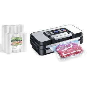 95Kpa Powerful Vacuum Sealer Machine for Food & Vacuum Sealer Bags Rolls 6 Pack 3 Rolls 11" x 20' and 3 Rolls 8" x 20'