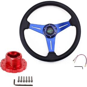 RASTP 13.8"/350mm 6 Bolts Racing Steering Wheel with Sim Racing Gaming Steering Wheel Adapter Fit for Thrustmaster T500 / T300 / TS-PC,TS-XW (Blue-Red)