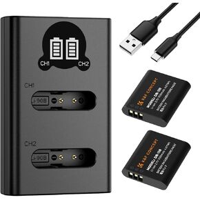 K&F Concept Ricoh DB-110 Battery 1100 mAh with Dual Slot LCD Charger, Compatible with Ricoh GR III, GR IIIx, Theta X, WG-6, G900 II, G900SE II, Compatible with Olympus TG7/6/5/4/Li-90B/Li-92B