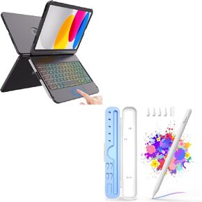 FUWANG Touch Keyboard Case for iPad 10th Generation (10.9", 2022) Bundle with Stylus Pen for iPad 9th&10th Generation - 4X Fast Charge Pencil