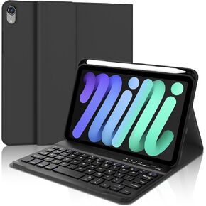 Keyboard Case for iPad Mini 7th (A17 Pro, 2024) & 6th (2021) 8.3-inch, Rechargeable, Detachable Bluetooth Keyboard, Slim Folio Protective Cover with Pencil Holder for iPad Mini 7th/6th Generation