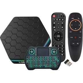 Android TV Box 12.0 2025, 6K TV Box 4GB 64GB T95Z Plus Quad Core WIFI6 4K HDR10 2.4/5G WiFi BT5.0 Ethernet 100M TV Box Android with Mini Wireless Keyboard Bundle with Voice Air Mouse Remote Control