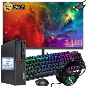 Lenovo ThinkCentre M720s SFF Desktop Computer with 24" FHD Monitor, Intel 8th Gen Core i7-8700 3.2GHz, 16GB DDR4 RAM, 1TB SSD, RGB Keyboard and Headphones, WiFi, BT, Windows 10 Pro (Renewed)