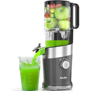 Juicer Machines, Aeitto Cold Press Juicer with 4.9" Large Feed Chute, Slow Masticating Juicer Fits Whole Vegetables and Fruits, Fruit Juicer Self Feeding, Easy to Clean, High Juice Yield, Grey