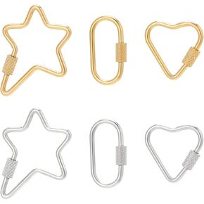 UNICRAFTALE 6pcs 3 Styles Screw Carabiner Lock Charms 2 Colors Stainless Steel Locking Keychain Carabiner Claw Clasp Heart Heart Carabiner Hook Clip Key Holder 22~35.5mm
