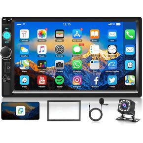 Double Din Car Stereo Bluetooth 7 inch Touch Screen Car Radio Double Din Supports Mirror Link/FM Radio/EQ USB/TF/AUX SWC, Driauto Car Audio Receiver MP5 Multimedia Player with Reverse Camera +Mic