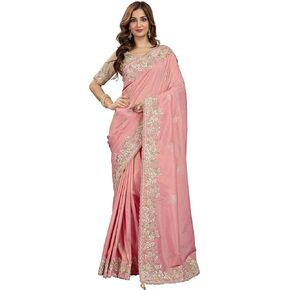 TRENDMALLS Women's Jacquard Silk Embroidery work Saree with Unstitch Blouse Piece (K1064-Green) in Kuwait