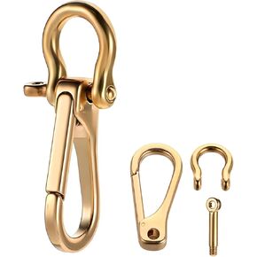 Brass Keychain Clip, Detachable U Shackle Keychain Heavy Duty Gold Carabiner Hook for Keys Dog Tag Clip Wallet Chain Purse Accessory for Men and Women