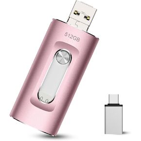 USB Flash Drive 512GB for iPhone, Photo Stick for Pad Backup Drive Smart Phone Memory Stick, USB Fast Storage Photostick Phone Memory Stick for iPad/iPhone/Computer Picture Keeper Portable