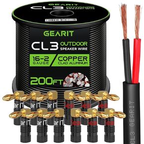 200ft 16ga CL3 Speaker Wire & 12 Rt Angle Banana