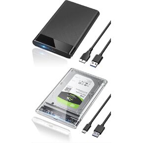 POSUGEAR 2.5'' External Hard Drive Enclosure*2, USB 3.0 to SATA III Tool Free Clear External Hard Drive Case & 6Gbps USB C 3.1 Gen 2 to SATA III Tool-Free External Hard Drive Case