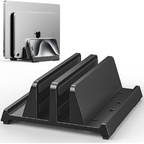 Vertical Laptop Stand for Desk, Dual Slots Plastic Laptop Holder with Space Saving 4-in-1 Design, Adjustable Laptop Stand Supports MacBook, Chromebook, Surface, Dell (White)