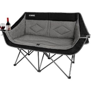 Oversized Double Camping Chair-Heavy Duty 2 Person Folding Loveseat Camp Couch for Adults,Portable Outdoor Lawn Chairs with Padded Seat for Fishing,Sports and Patio,Supports 500 LBS,Purple