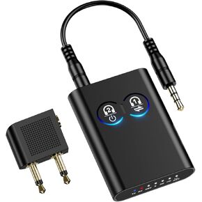 Bluetooth 5.2 Adapter for Airplane, Bluetooth Transmitter Receiver for 2 AirPods or BT Devices, Low Latency, 3.5mm Aux Audio Jack Adapter, for Flight TV PC Gym Switch Car/Home Stereo
