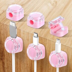 cobee 6 Pcs Magnetic Cable Holder, Under Desk Cable Clips Management, Adhesive Wire Holder Keeper Organizer, Cord Holder for Home Office Desk Phone Car Wall(Pink)