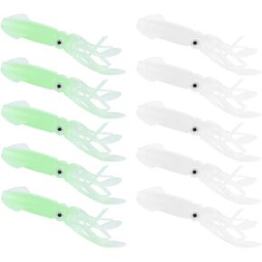 Glow Squid Soft Plastic Lure: 4 inch Luminous Octopus Lures for Tuna Marlin Bass Saltwater Lure 10pcs