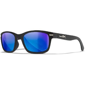 Wiley X Helix Captivate Polarized Sunglasses, Safety Glasses for Men and Women, UV Eye Protection for Shooting, Fishing, Biking, and Extreme Sports, Matte Black Frames, Blue Mirror Tinted Lenses