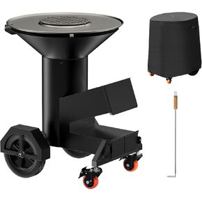 Onlyfire Wood Burning Rocket Stove with Griddle and Grate, Large Wood BBQ Stove with Wheels, Ash Tool and Stove Cover, Outdoor Stove for Patio Cooking, Backyard Bonfire, Picnic, Tailgating, GS346