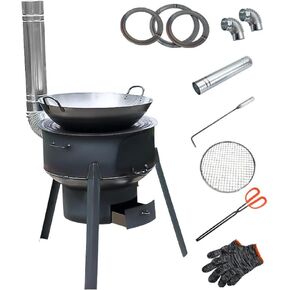 Coal Wood Stove, 1 Set Of Multifunctional Portable Removable Iron Firewood Cooking Stove, Mobile Camping Stove for Outdoor Camping, Tent Heating, Fishing, Cooking (43 cm + 3 oven rings)