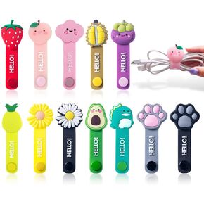 12 Pcs Reusable Cable Ties, Cute Cartoon Flower Fruit Animal Cord Ties for Office, Homeroom, School, Computer, Travel Items, Traveling USB Charger Electrical Cord Keeper