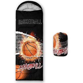 QOOMO Basketball Red Flame Ball Games Printed Camping Sleeping Bags,3 Season Warm & Cool Lightweight,Waterproof Sleeping Bags for Adults & Kids,Traveling,and Outdoors,Camping Gear Equipment,31x90inch