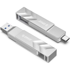 ORICO 1TB Portable Solid State Drive, 1050MB/s Dual-Port Rotating Metal External SSD with 90° Click-Stop, Reliable Storage for iPhone 16, 15 Series, Type-C Smartphone, Mac, Audio, Vehicle - A101