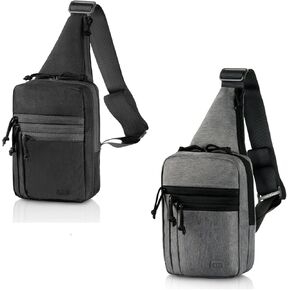 M-Tac Dual Concealed Carry Tactical Bag Bundle Shoulder Chest Pack with Sling for Handgun (Black Gen2) & (Grey Melange)