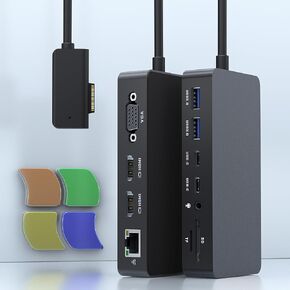 Microsoft Surface Docking Station with Triple Displays Dual HDMI+VGA, 12 in 1 Surface Dock for Surface Pro 11/10/9/8/X/7/6/5/4/3, Surface Laptop 7/6/5/4/3/2/1, Surface Laptop Go 3/2/1, Surface Book