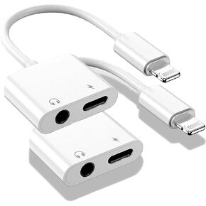 2 Pack Lightning to 3.5mm Headphone Jack Adapter, 2 in 1 iPhone Headphone Adapter Aux Audio Splitter Adapter with PD Fast Charging Dongle Cable Cord for iPhone 14 13 12 11 XS XR 8 7 6 5 SE iPad iPod