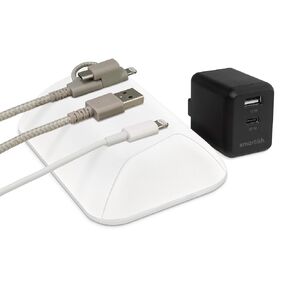 Smartish Cable Holder and Charger Combo - Bigger Cable Wrangler Organizer with 3-in-1 Universal Charging Cable - Snow Day White