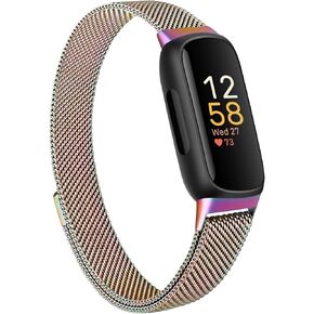 Metal Bands for Fitbit Inspire 3 Women Men, Stainless Steel Mesh Breathable Wristband Strap with Adjustable Magnet Lock