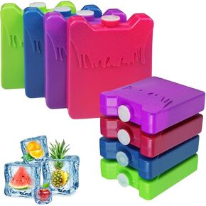 WORLD-BIO Ice Packs for Lunch Box Kids, Reusable Small Ice Packs for Kids Insulated Lunch Bag, Bento Box, Freezer Blocks for Coolers, Personalized Lunch Cold Pack Keep Food Fresh - Multicolored 8 Pack