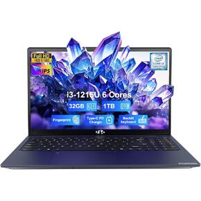 NIMO 15.6" IPS FHD-Business-Laptop, Intel 6 Core i3-1215U 32GB RAM 1TB SSD (Beat i5-1135G7, Up to 4.4GHz) Laptop-Computer with Fingerprint Backlit Keyboard 65W Type C Wi-Fi 6 Numpad Win 11