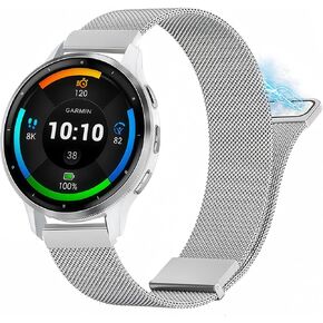 Metal Bands Compatible for Garmin Venu 3S/Vivoactive 4S/Venu 2S/Vivomove 3S, 18mm Quick Release Magnetic Mesh Stainless Steel Strap for Garmin Forerunner 255s/Forerunner 265s Women