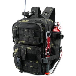 Small Fishing Backpack with Rod Holder, Water-Resistant Tackle Backpack, Fishing Tackle Bag for Box Storage, Fishings Gear & Outdoor Camping