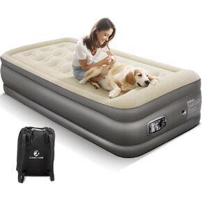 ALPHA CAMP 19" Twin Air Mattress with Built in Pump and Pillow, Blow up Mattress in 2 Mins Self-Inflation/Deflation with Soft Plush Top, Foldable Inflatable Mattress, Air Bed for Camping, Home Guest