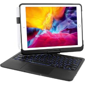 Keyboard Case for iPad Pro 9.7 inch 6th Gen (2018)/5th Generation (2017), 360° Rotatable Wireless Keyboard for iPad Air 2 & Air 1 with Multi Touchpad, 7 Color Backlit (Black)